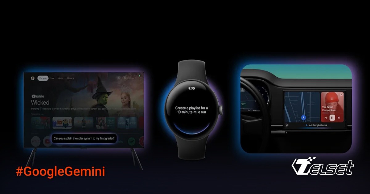 Ilustrasi Google Gemini di berbagai perangkat termasuk smartwatch, TV, dan mobil