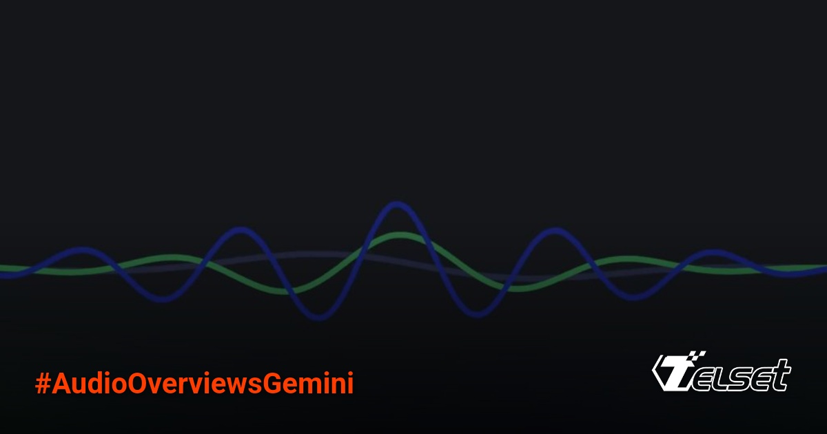 Tampilan antarmuka Audio Overviews di Gemini dengan indikator multibahasa
