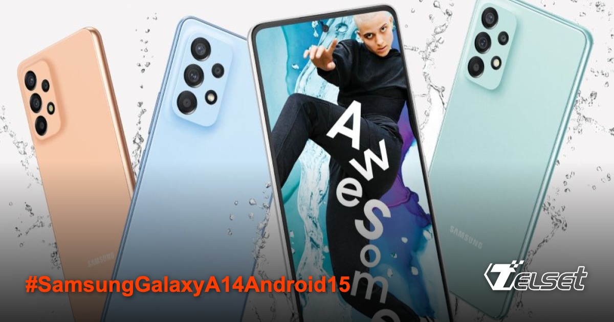 Samsung Galaxy A14 dengan notifikasi pembaruan Android 15