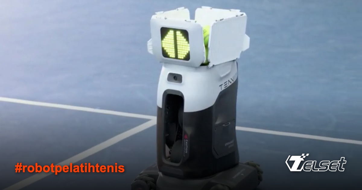 Robot Tenniix menembakkan bola tenis dengan kecepatan tinggi