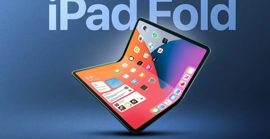 Render konsep iPad lipat Apple dengan layar besar yang dapat dilipat