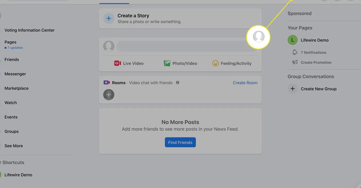 Tombol Profile di Facebook untuk mengakses pengaturan postingan