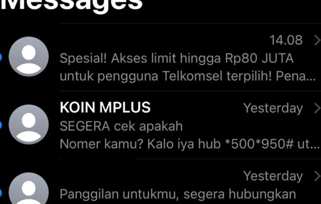 Ilustrasi spam SMS pinjol di smartphone