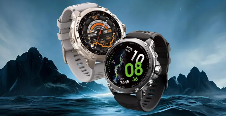 Lenovo Watch GT Pro smartwatch hitam dengan layar AMOLED menyala, tampak kokoh dengan tali silikon.