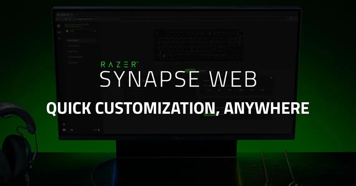 Tampilan antarmuka Razer Synapse Web beta pada layar laptop dengan keyboard gaming Razer Huntsman V3 Pro