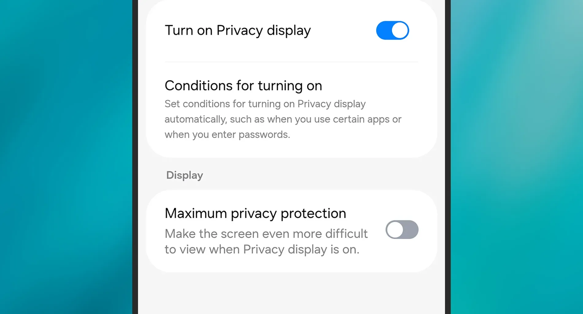Tampilan layar Samsung Galaxy S26 Ultra dengan fitur Privacy Display aktif untuk melindungi privasi pengguna.