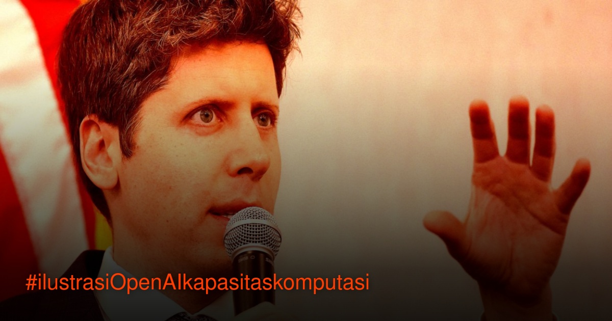 Ilustrasi pusat data AI dengan grafis yang menunjukkan pertumbuhan kapasitas komputasi gigawatt.