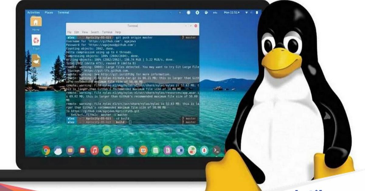 Ilustrasi logo Linux dengan latar belakang gelap