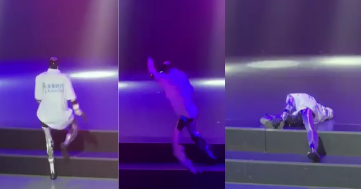 Robot humanoid Agibot Expedition A3 melakukan moonwalk ala Michael Jackson di atas panggung pameran robotika