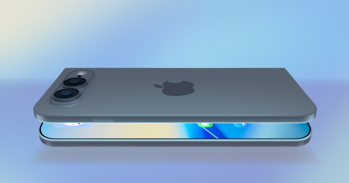 Render iPhone Fold dengan layar lipat terbuka