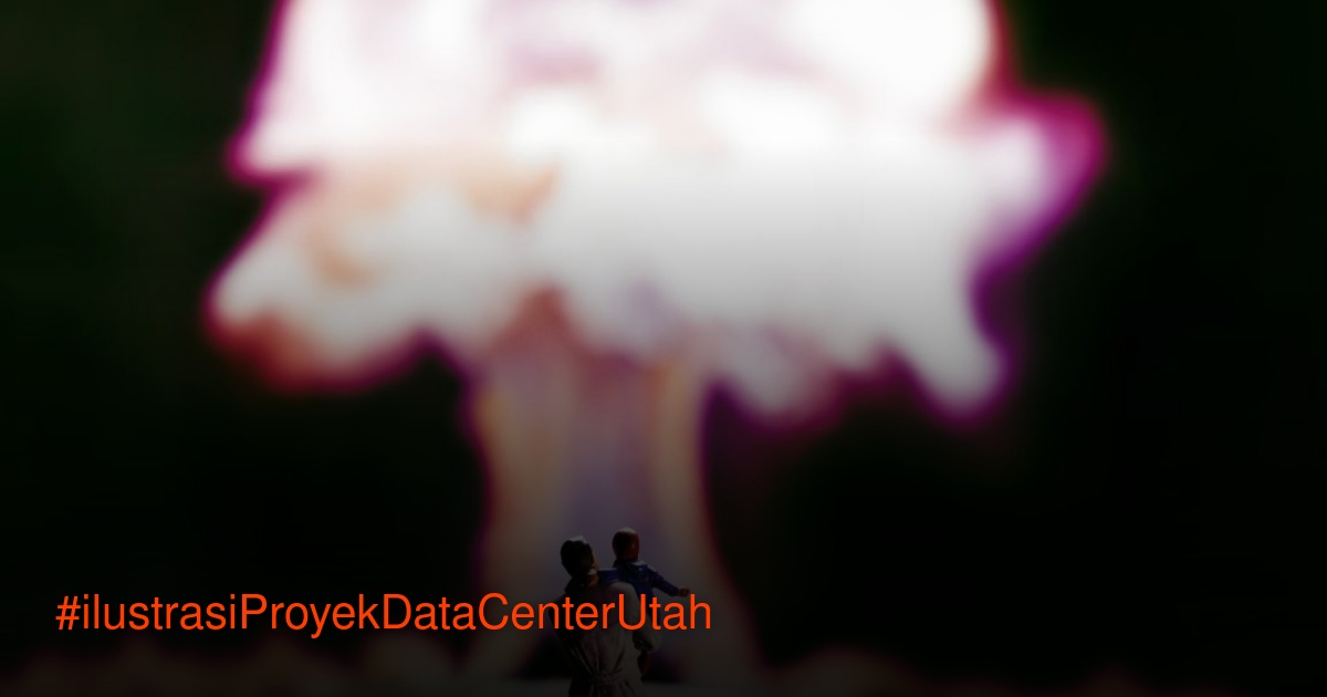 Ilustrasi dampak lingkungan proyek data center Utah dengan latar ledakan awan jamur