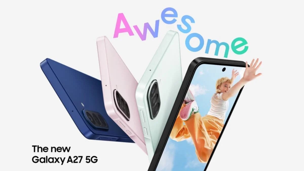 Galaxy A27 tersedia dalam empat pilihan warna: Hitam, Biru, Hijau Muda, dan Pink