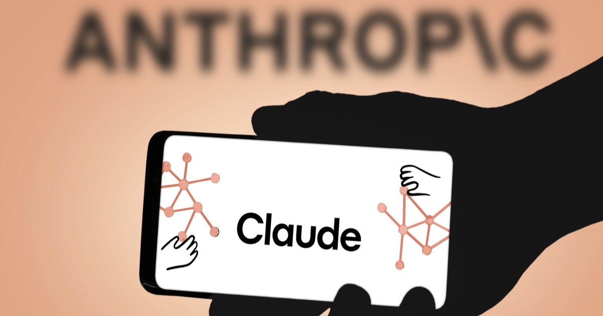 Ilustrasi logo Anthropic dengan latar belakang futuristik biru dan ungu
