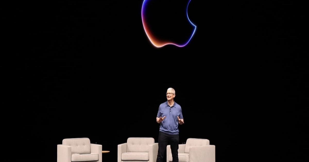 Ilustrasi WWDC 2026 dengan logo Apple dan latar belakang gradien warna-warni