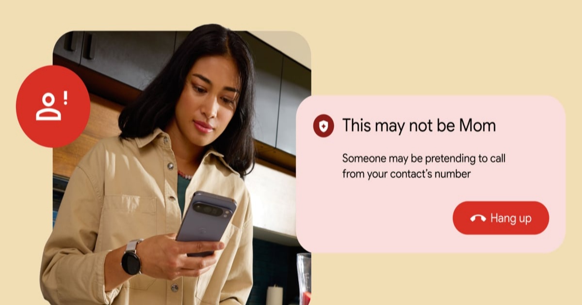 Ilustrasi fitur deteksi panggilan palsu AI di Google Phone yang menampilkan peringatan di layar ponsel.