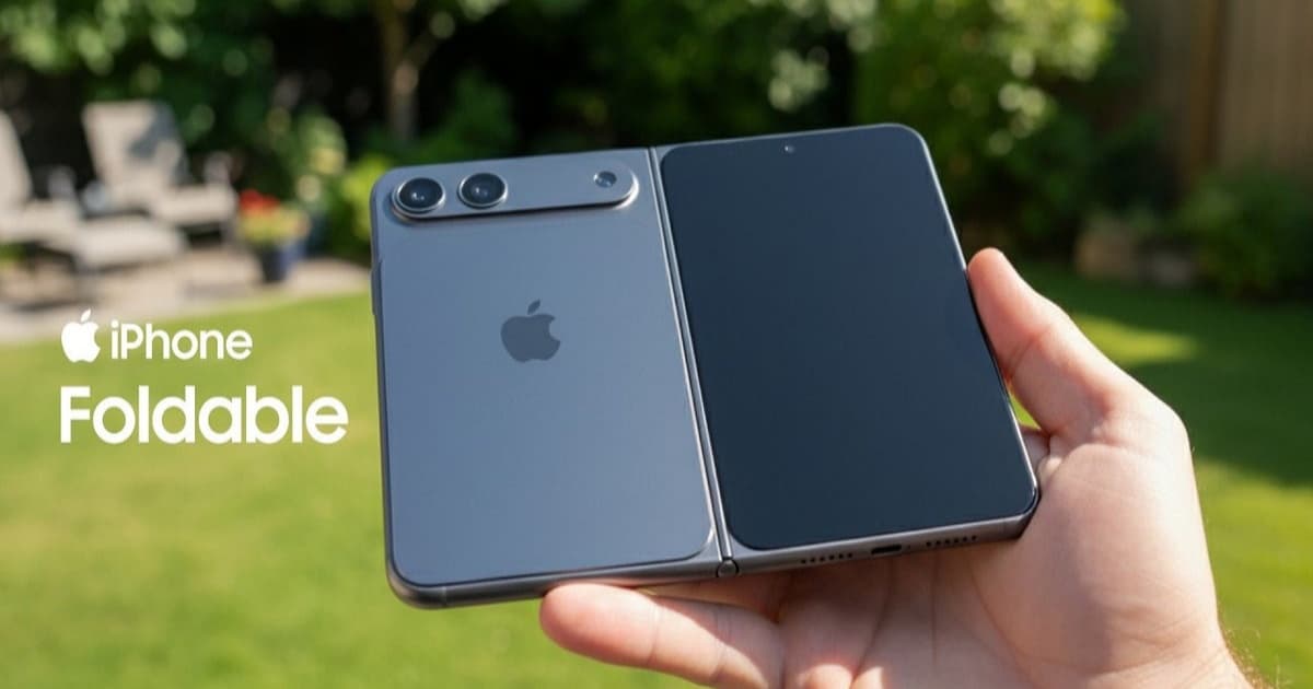 Render realistis iPhone Ultra foldable Apple dengan layar lebar