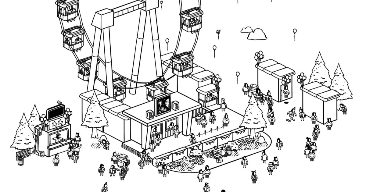 Cuplikan Hidden Folks 2 menampilkan pemandangan hand-drawn dengan bianglala dan karakter kecil