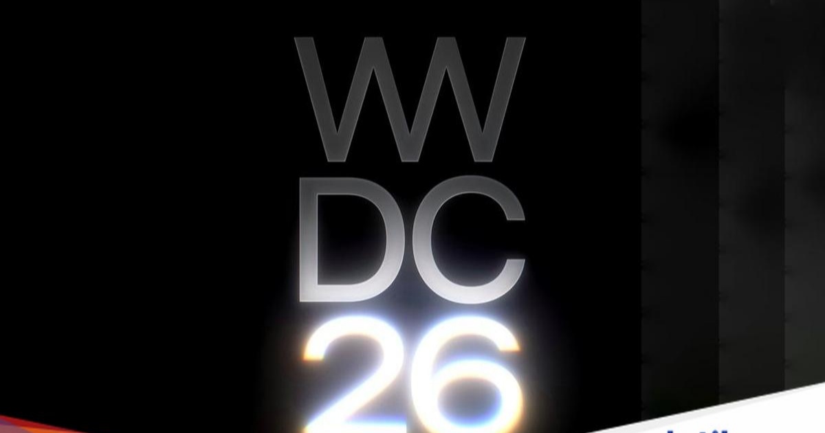 WWDC 2026 dengan logo Apple berwarna biru dan merah muda