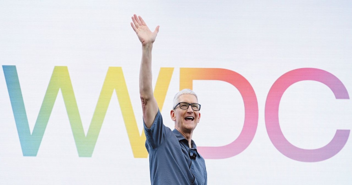 Ilustrasi logo WWDC 2026 dengan latar belakang gradien biru dan ungu, menampilkan teks WWDC 2026 dan ikon Apple.