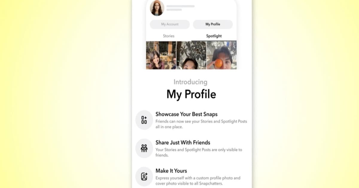 Ilustrasi fitur Profile baru Snapchat untuk remaja yang menggantikan unggahan publik Spotlight.