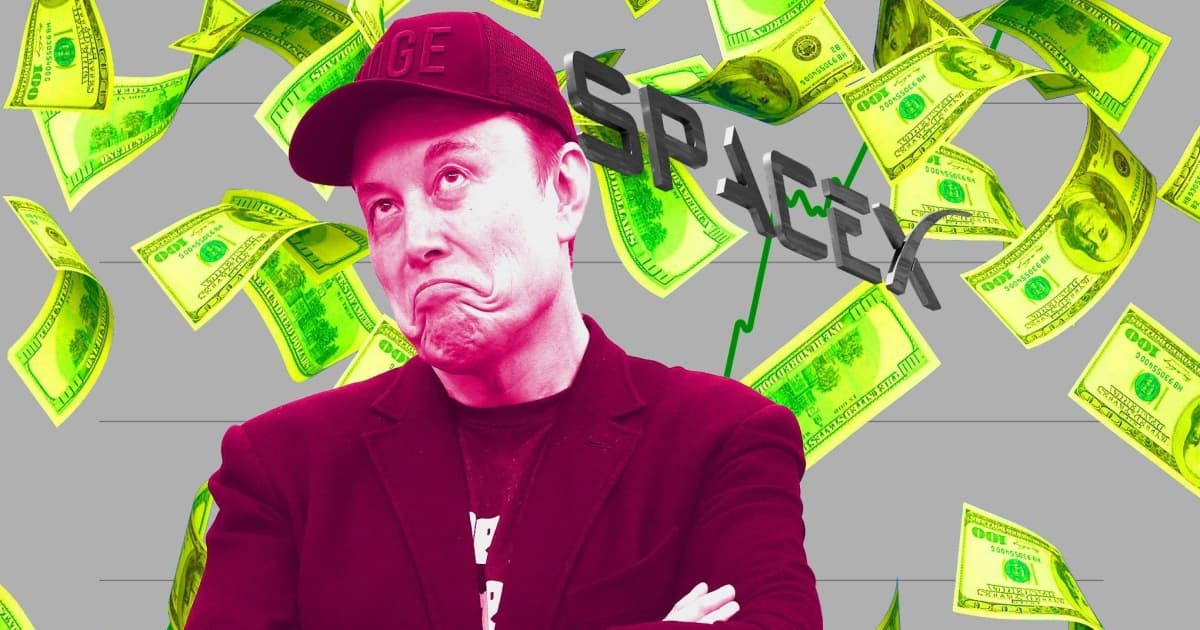 Ilustrasi roket SpaceX meluncur dengan logo Nasdaq di latar belakang, simbol IPO bersejarah