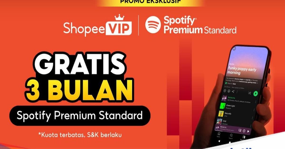 Ilustrasi kolaborasi Shopee VIP dan Spotify menawarkan premium gratis 3 bulan