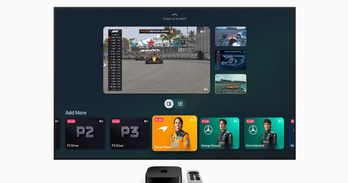 Apple TV 4K menampilkan fitur multiview dengan empat siaran olahraga sekaligus di layar