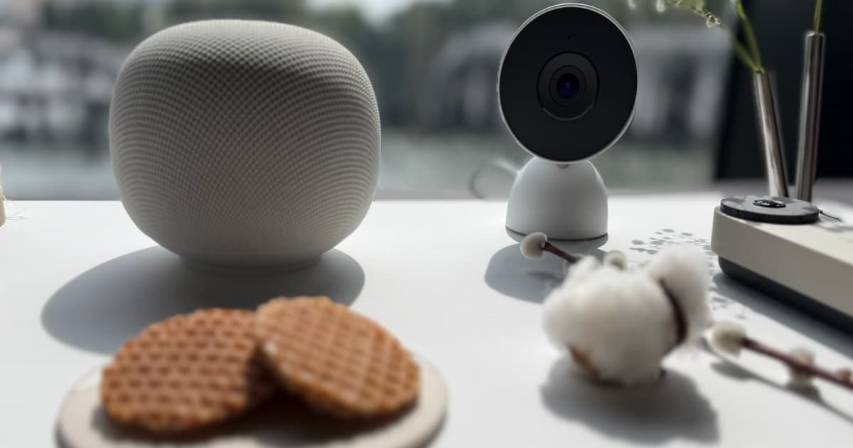 Google Home Speaker warna hazel hitam dengan desain bulat pipih dan tombol sentuh di atas