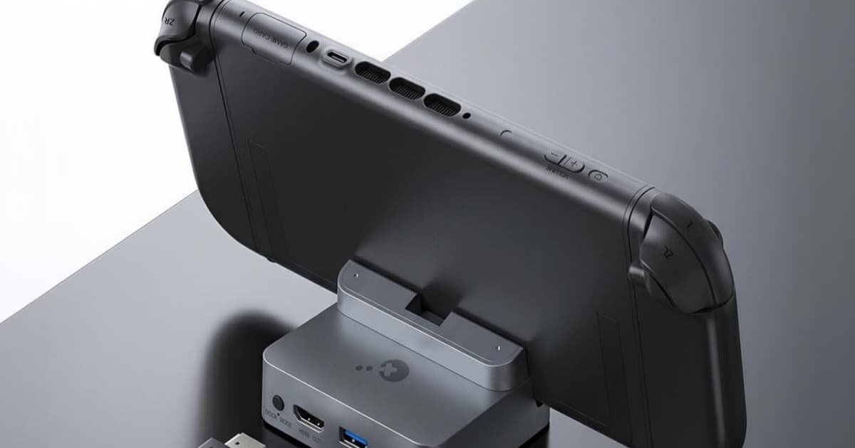 GuliKit TV Docking Station untuk Switch 2 dengan desain kotak streaming mini dan penutup debu magnetik