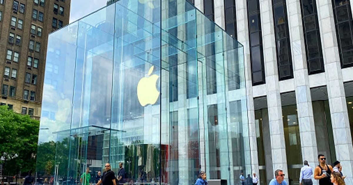 Ilustrasi toko Apple dengan logo perusahaan