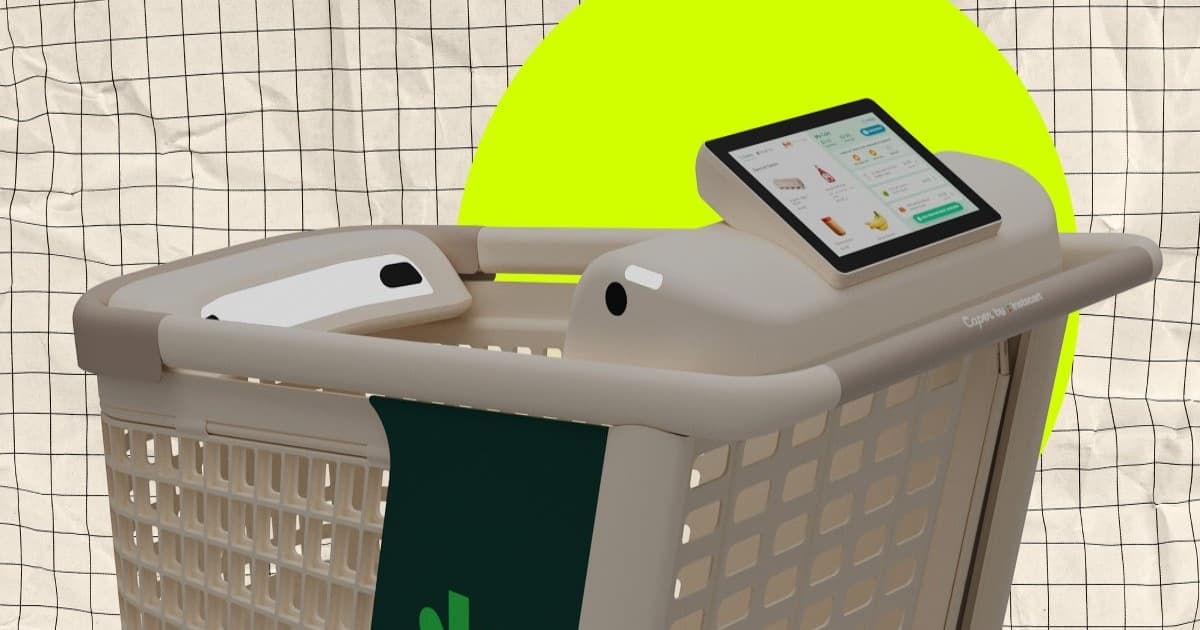 Ilustrasi keranjang belanja Instacart Caper Cart dengan teknologi AI