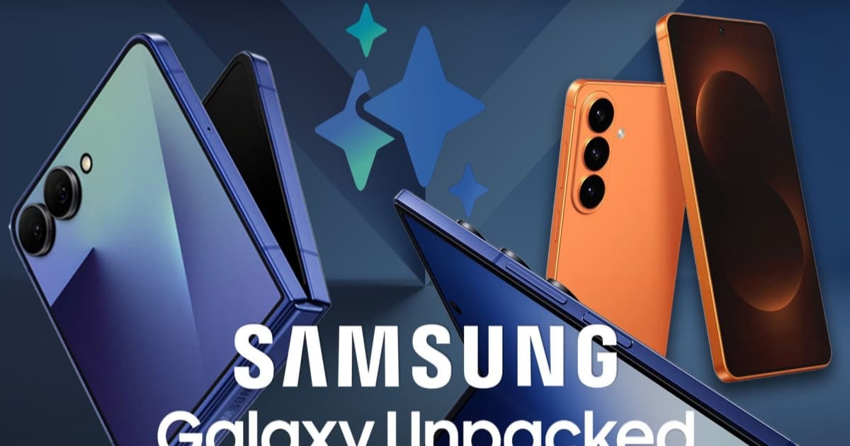 Ilustrasi acara Galaxy Unpacked Summer 2026 dengan logo Samsung dan deretan ponsel lipat terbaru