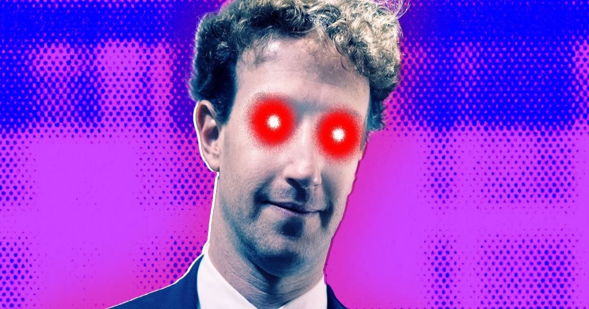 Ilustrasi Mark Zuckerberg dengan mata merah menyala di tengah krisis moral karyawan Meta