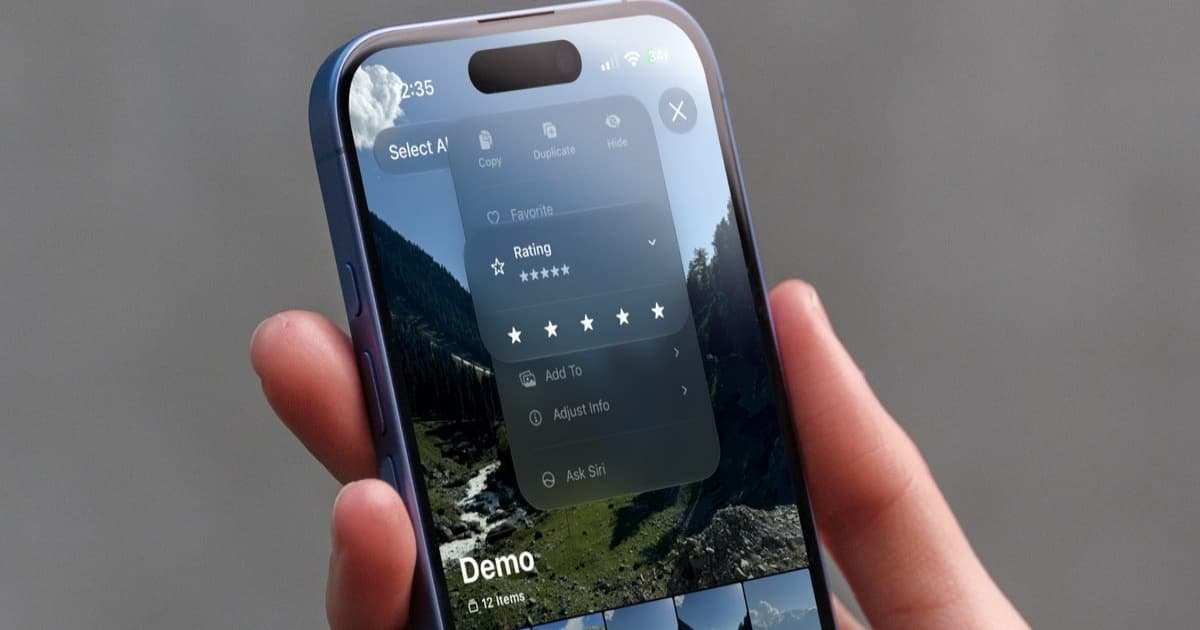 iPhone menampilkan fitur rating bintang di aplikasi Photos iOS 27