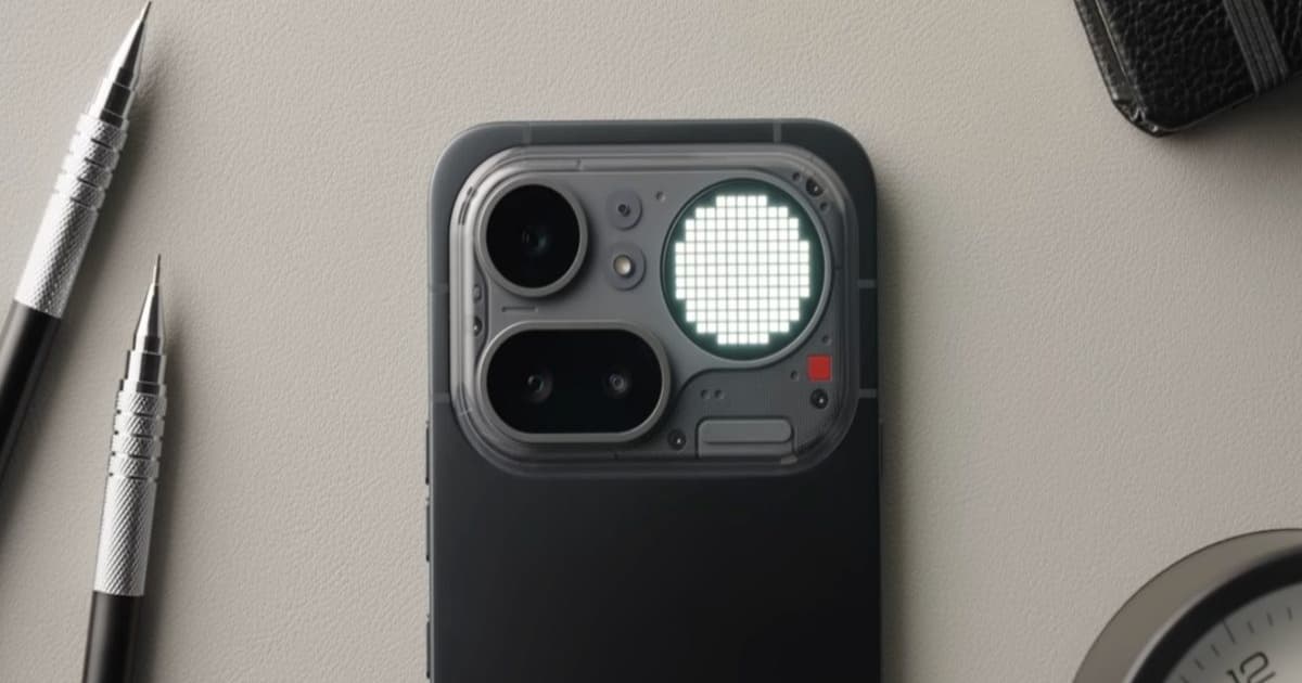 Sketsa desain Nothing Phone 4b dengan panel transparan dan satu kamera