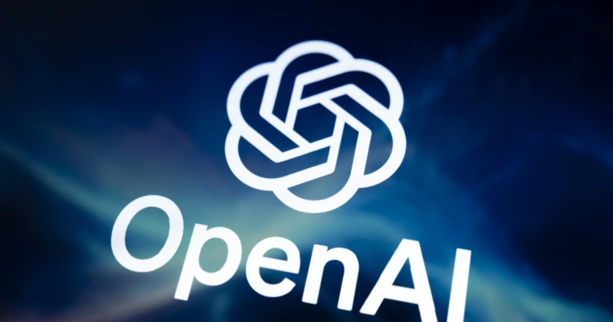 Logo OpenAI dengan latar belakang biru