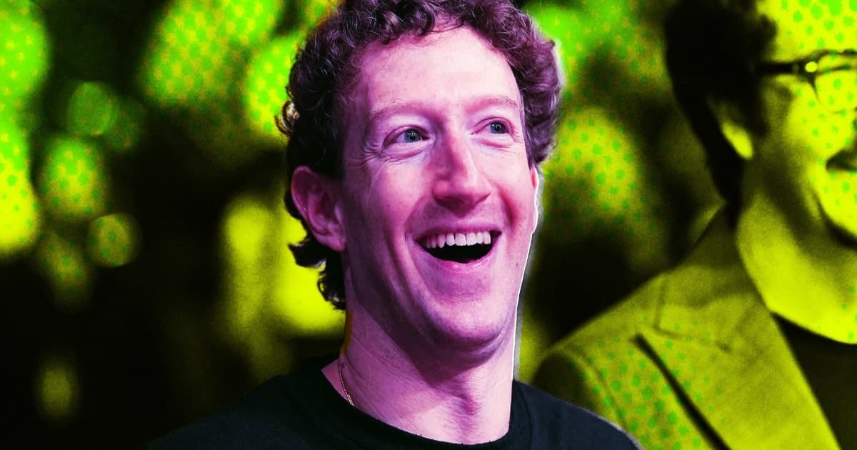 Ilustrasi Mark Zuckerberg dengan latar belakang digital yang merepresentasikan pengawasan data