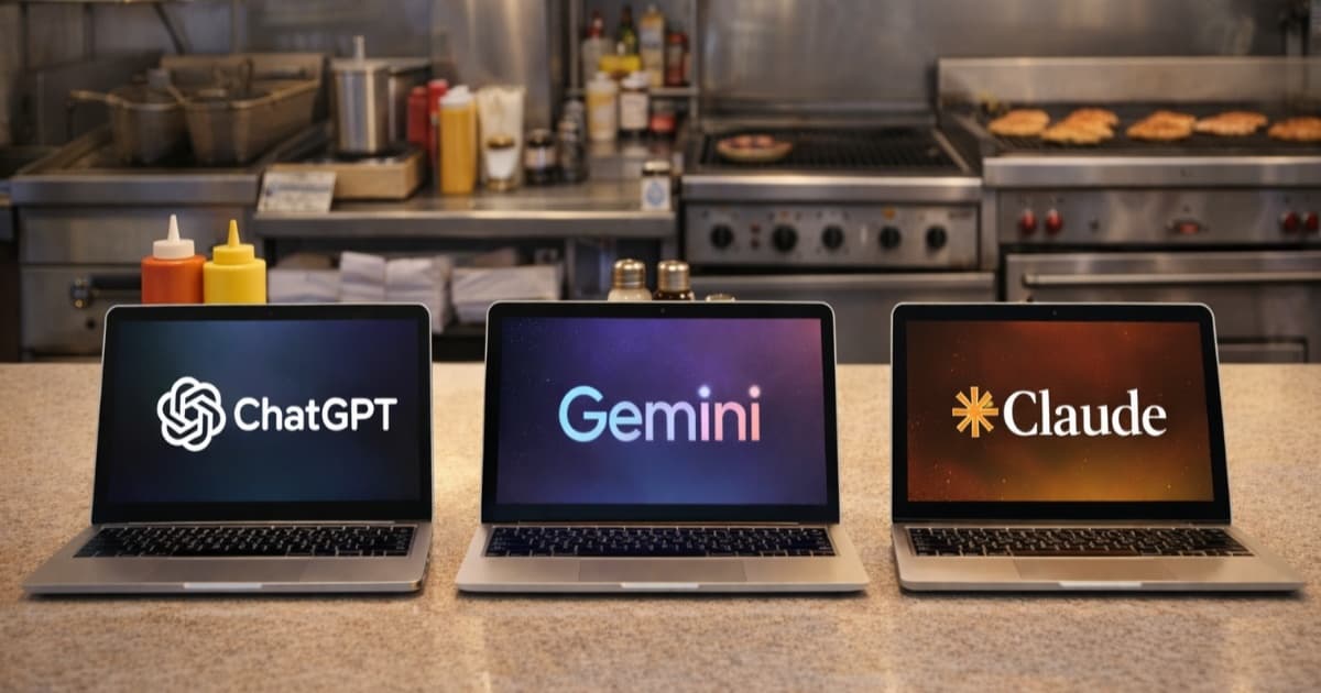Kolase logo ChatGPT, Gemini, dan Claude dengan latar belakang futuristik