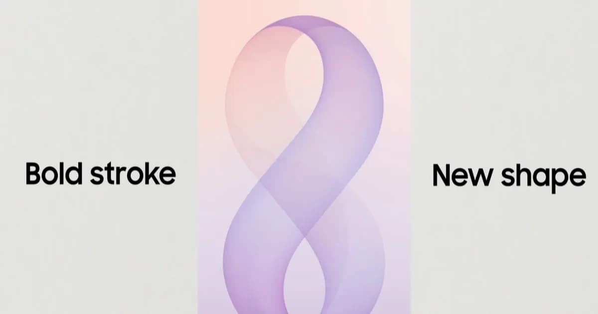Grafik teaser Samsung Galaxy Z Fold 8 dengan angka 8 tebal dan tulisan Bold stroke new shape