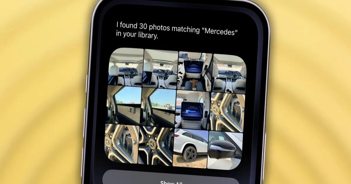 Siri AI iOS 27 menampilkan hasil pencarian foto burung di galeri