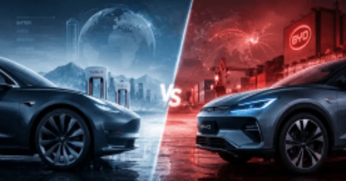 Grafik perbandingan penjualan Tesla vs BYD kuartal kedua 2026