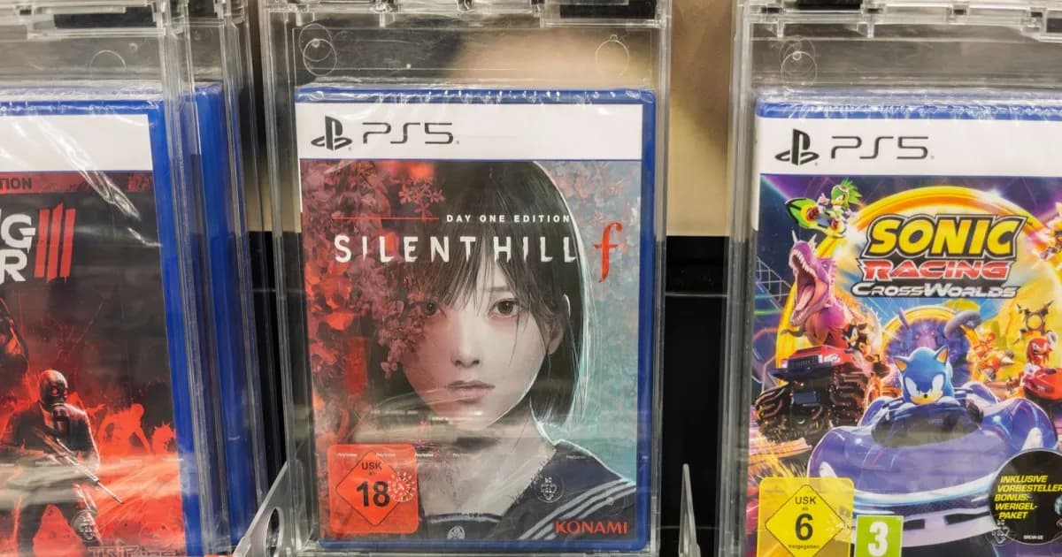 Koleksi game PS5 dalam kemasan disc di rak toko