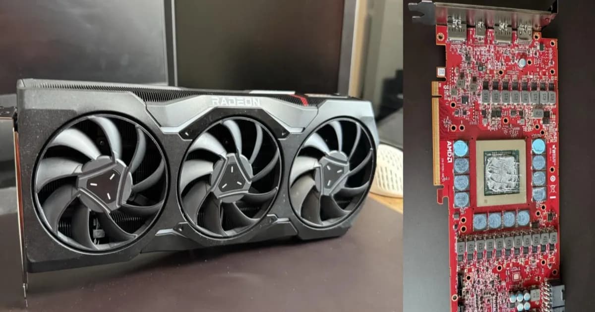 Prototipe RX 7900 XTX dengan PCB merah dan konektor debug
