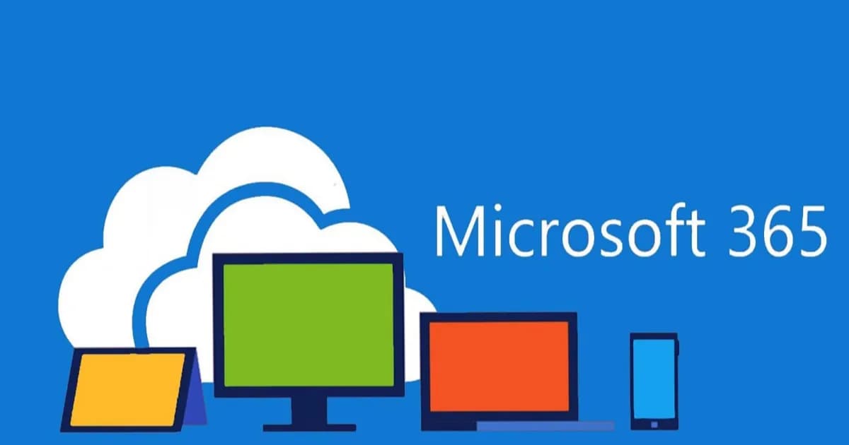 Ilustrasi serangan siber pada akun Microsoft 365 dengan latar belakang gelap dan kode program