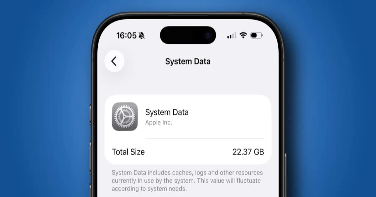Ilustrasi iPhone dengan tampilan penyimpanan System Data yang membengkak