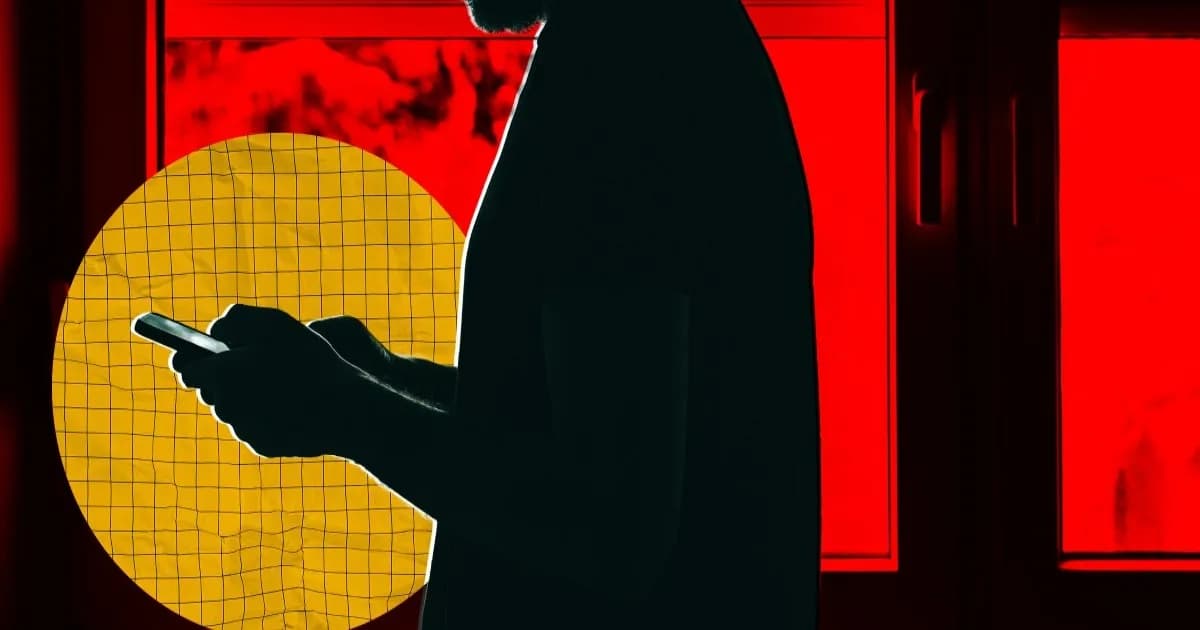 Ilustrasi siluet pria bipolar menggunakan ponsel dengan ChatGPT