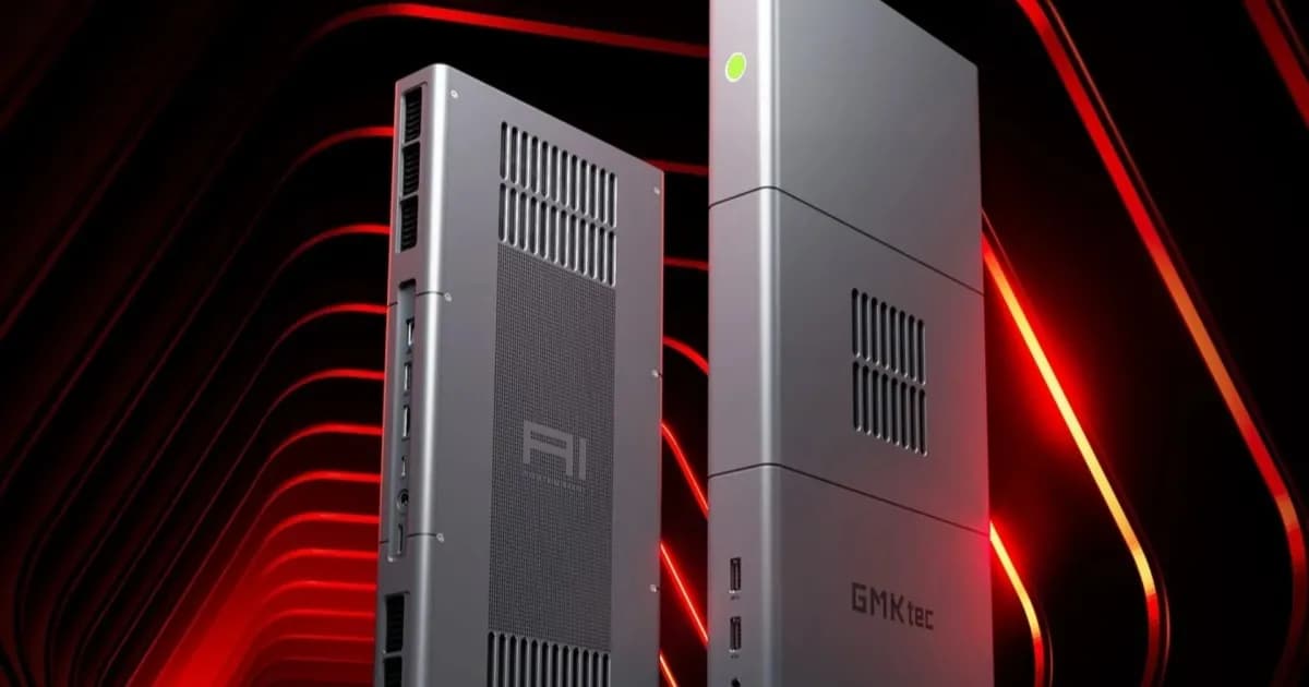 GMKtec EVO-X3 mini PC dengan desain tower vertikal