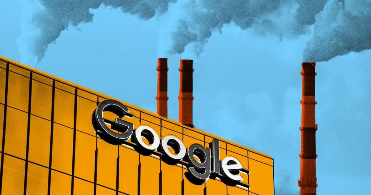 Ilustrasi bangunan Google dengan cerobong asap polusi udara