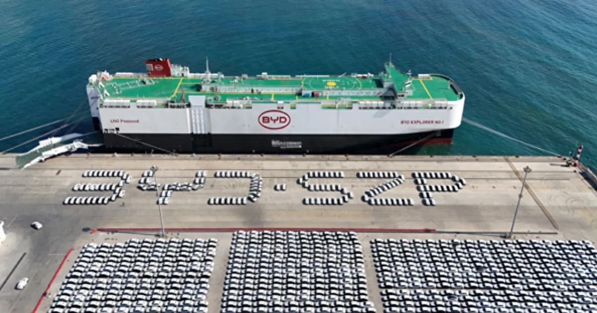BYD cars waiting to be exported from China