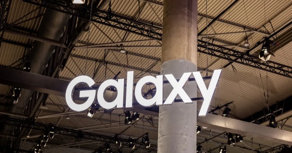 Ilustrasi logo Samsung dengan latar belakang gelap